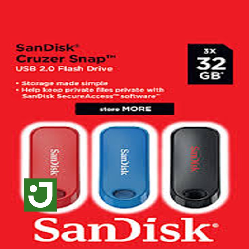 فلش 32 گیگ سندیسک پگ سه تاییSanDisk Cruzer Snap USB Flash Drive 32GB 3-pack